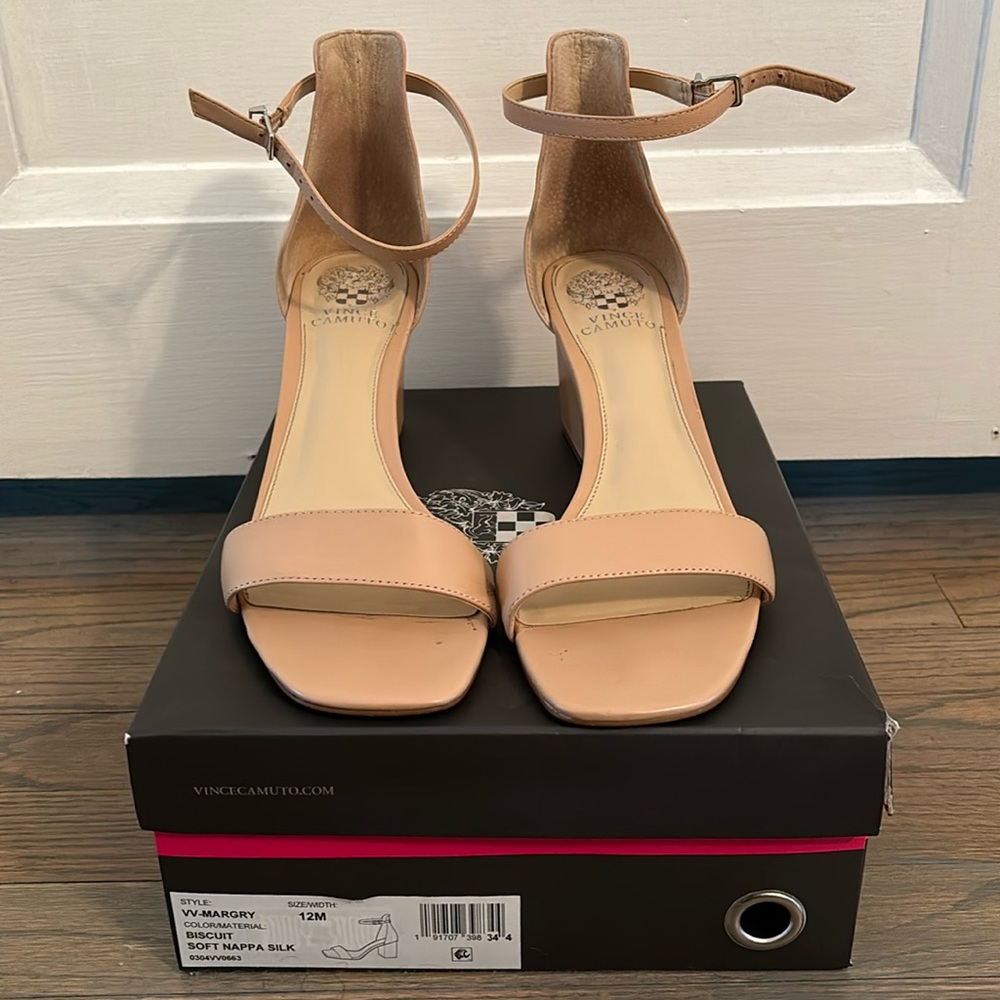 Vince Camuto Nude Ankle-Strap Block Heel Sandals